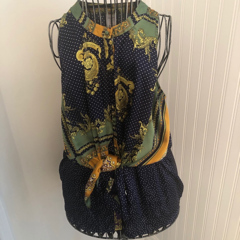 Tristan Silky Versace Vibe Tie Top Large Sleeveless Top